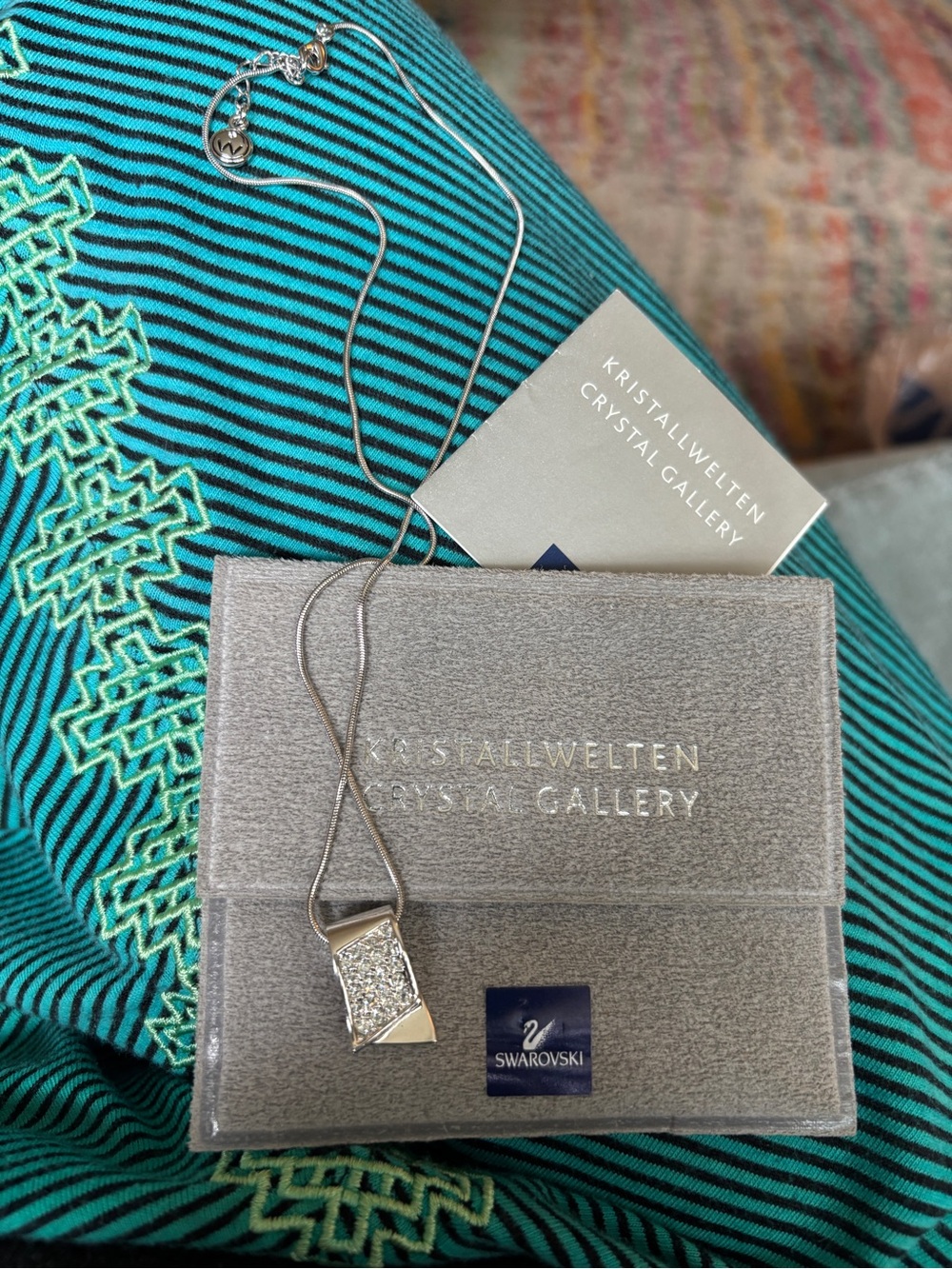 Swarovski Silver Crystal Ribbon Pendant Necklace